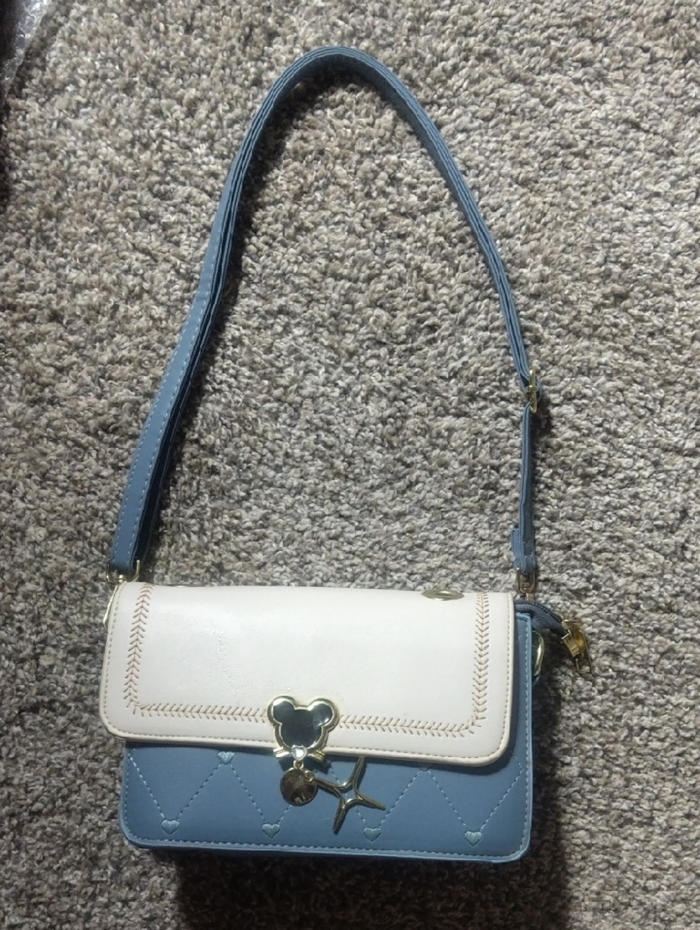 Disney Blue & Cream Quilted Crossbody Bag with Gold Charms